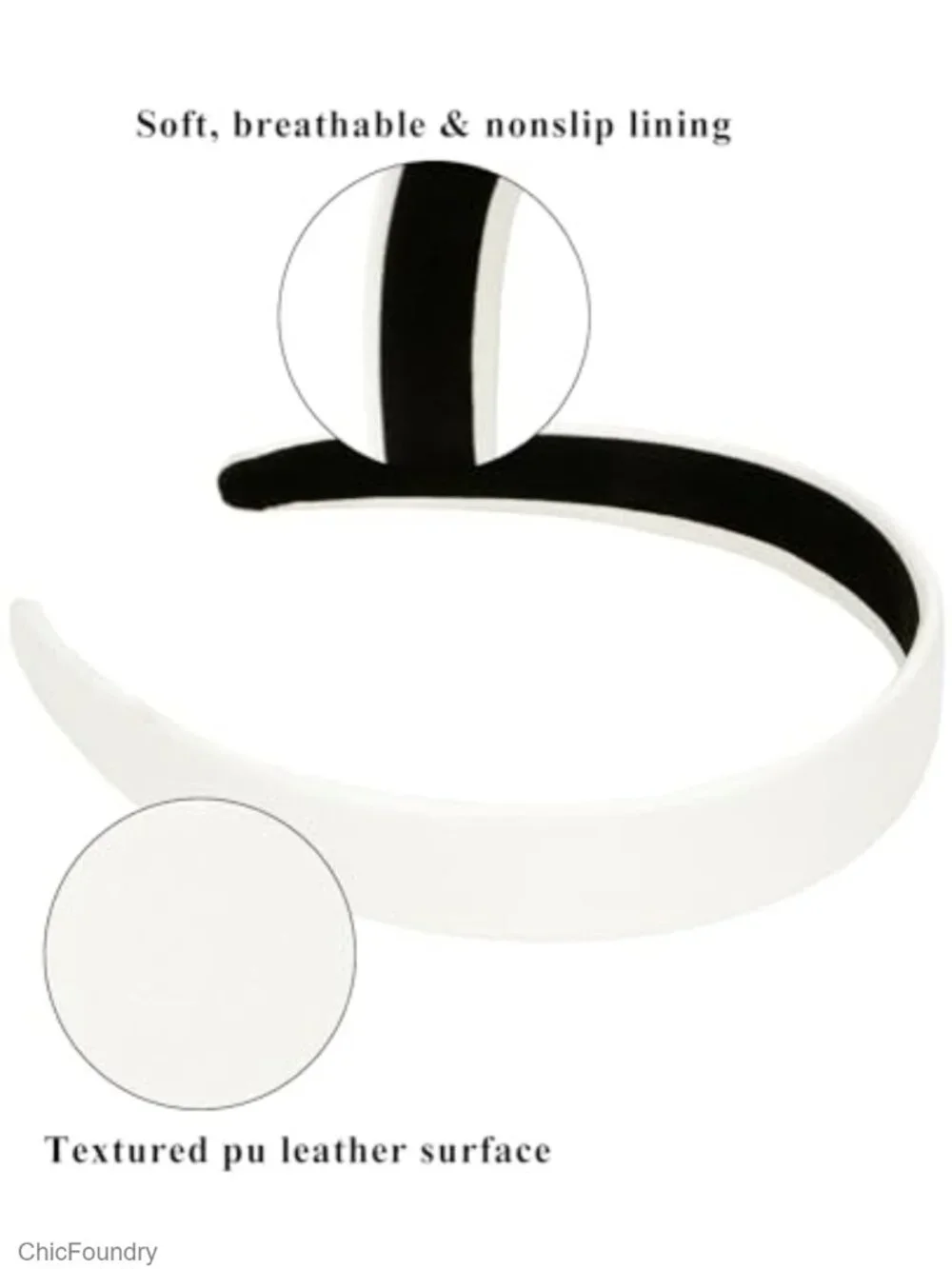 White PU Leather 1 Inch Wide Non-Slip Fashion Headband Hair Accessory